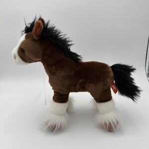 Douglas Cuddle Toys Clydesdale Horse Plush Brown White Feathered Hooves 12 inch